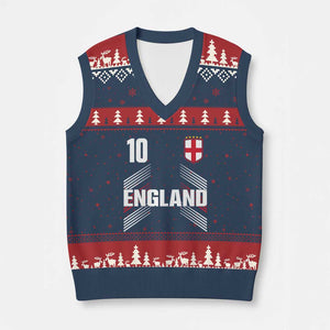 England Soccer Sports Graphic Number 10 Jersey Style V-Neck Knit Sweater Vest Proud St George Cross Football Fans Game Day Pride TS02 Navy Red Print Your Wear