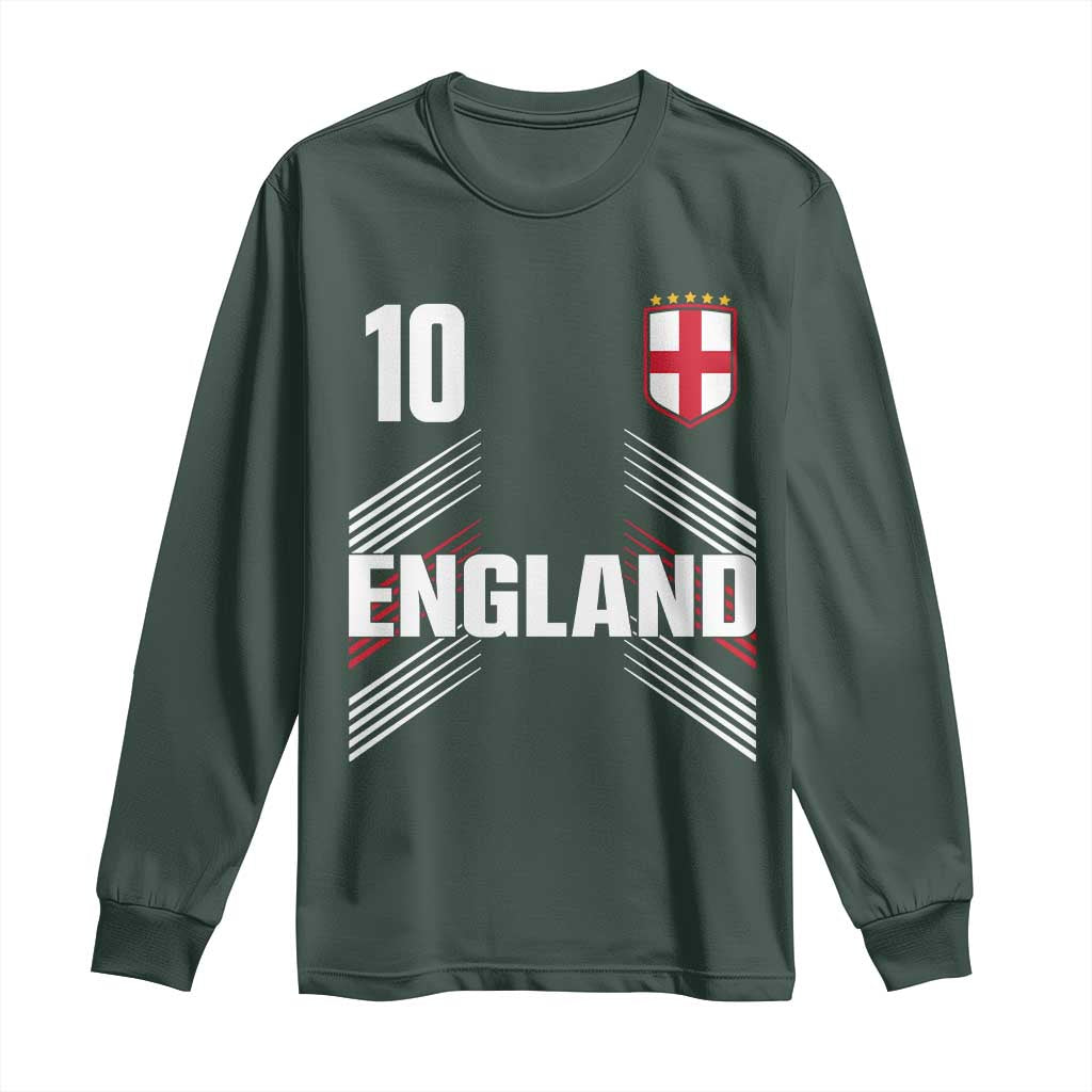 England Soccer Sports Graphic Number 10 Jersey Style Long Sleeve Shirt Proud St George Cross Football Fans Game Day Pride TS02 Dark Forest Green Print Your Wear