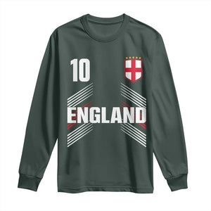 England Soccer Sports Graphic Number 10 Jersey Style Long Sleeve Shirt Proud St George Cross Football Fans Game Day Pride TS02 Dark Forest Green Print Your Wear