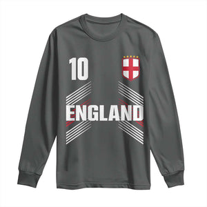 England Soccer Sports Graphic Number 10 Jersey Style Long Sleeve Shirt Proud St George Cross Football Fans Game Day Pride TS02 Dark Heather Print Your Wear
