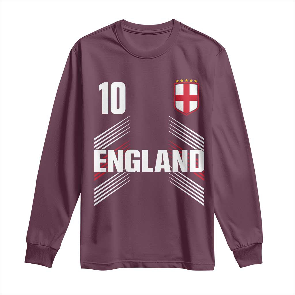 England Soccer Sports Graphic Number 10 Jersey Style Long Sleeve Shirt Proud St George Cross Football Fans Game Day Pride TS02 Maroon Print Your Wear