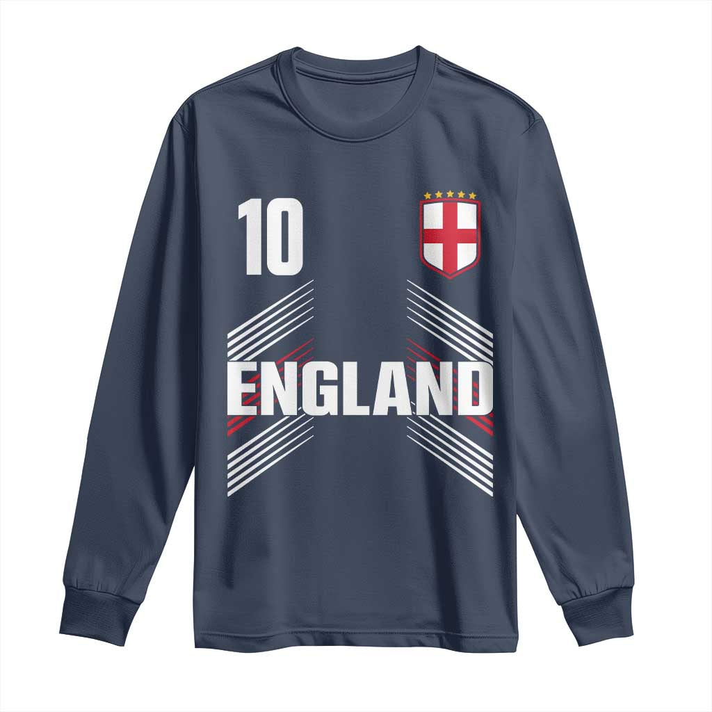 England Soccer Sports Graphic Number 10 Jersey Style Long Sleeve Shirt Proud St George Cross Football Fans Game Day Pride TS02 Navy Print Your Wear