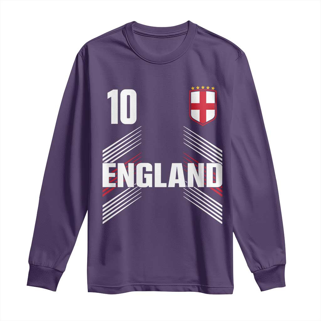 England Soccer Sports Graphic Number 10 Jersey Style Long Sleeve Shirt Proud St George Cross Football Fans Game Day Pride TS02 Purple Print Your Wear
