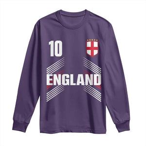 England Soccer Sports Graphic Number 10 Jersey Style Long Sleeve Shirt Proud St George Cross Football Fans Game Day Pride TS02 Purple Print Your Wear