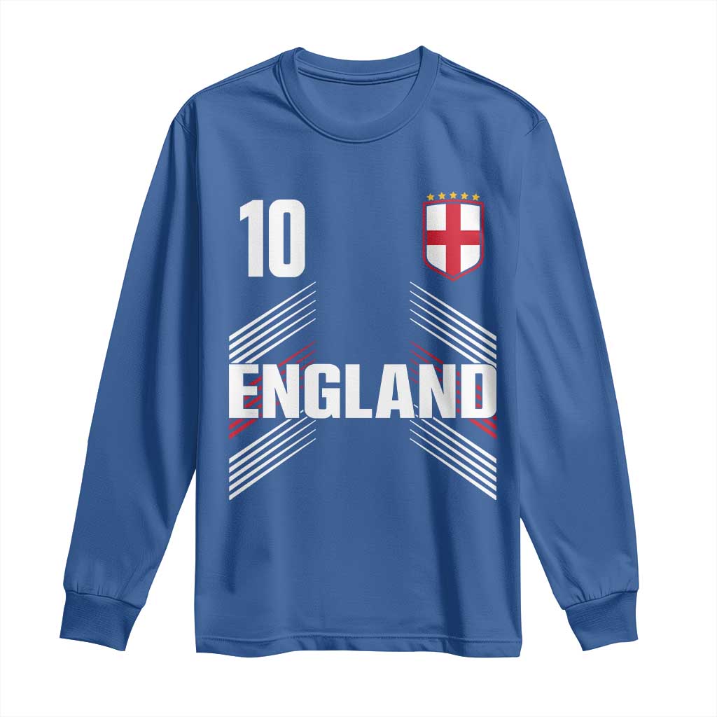 England Soccer Sports Graphic Number 10 Jersey Style Long Sleeve Shirt Proud St George Cross Football Fans Game Day Pride TS02 Royal Blue Print Your Wear