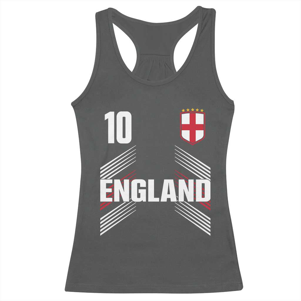 England Soccer Sports Graphic Number 10 Jersey Style Racerback Tank Top Proud St George Cross Football Fans Game Day Pride TS02 Dark Heather Print Your Wear