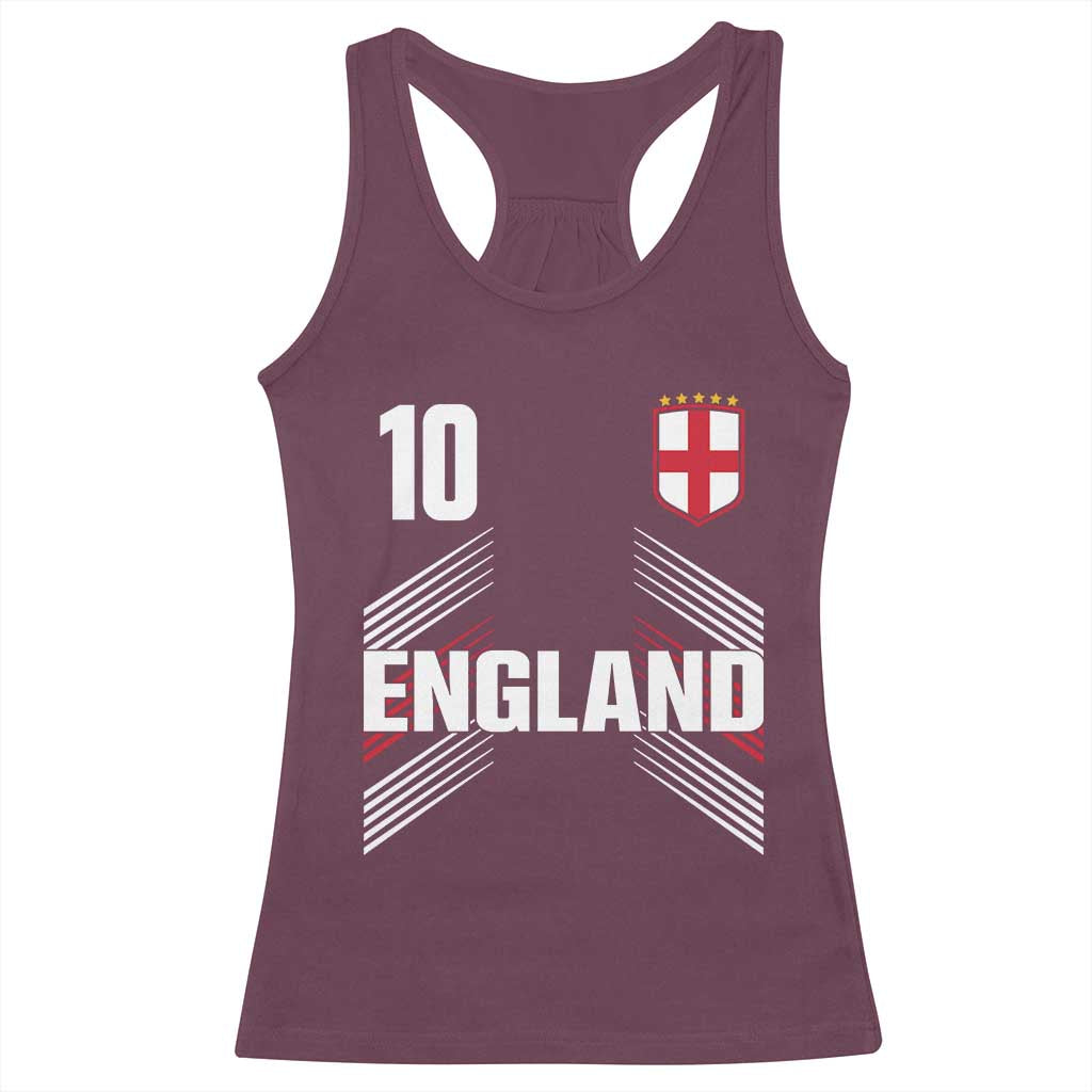 England Soccer Sports Graphic Number 10 Jersey Style Racerback Tank Top Proud St George Cross Football Fans Game Day Pride TS02 Maroon Print Your Wear