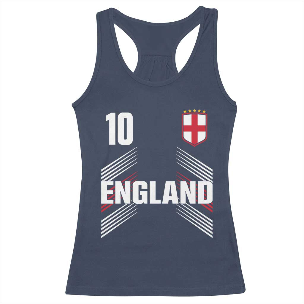 England Soccer Sports Graphic Number 10 Jersey Style Racerback Tank Top Proud St George Cross Football Fans Game Day Pride TS02 Navy Print Your Wear