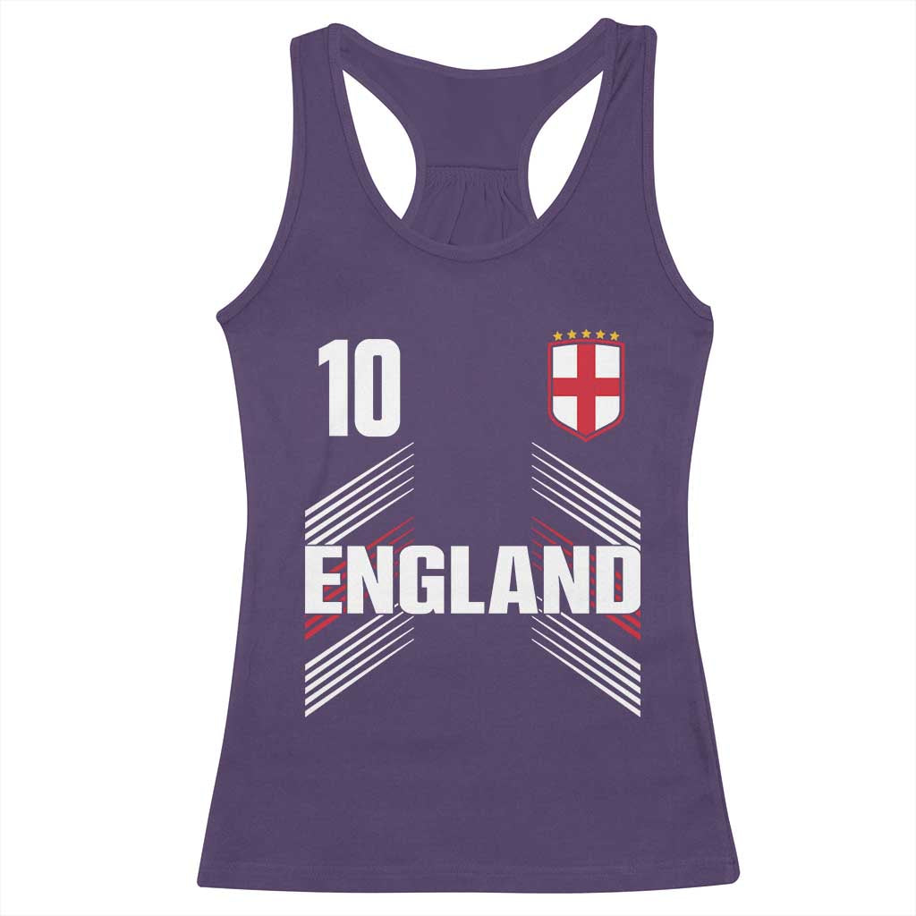 England Soccer Sports Graphic Number 10 Jersey Style Racerback Tank Top Proud St George Cross Football Fans Game Day Pride TS02 Purple Print Your Wear