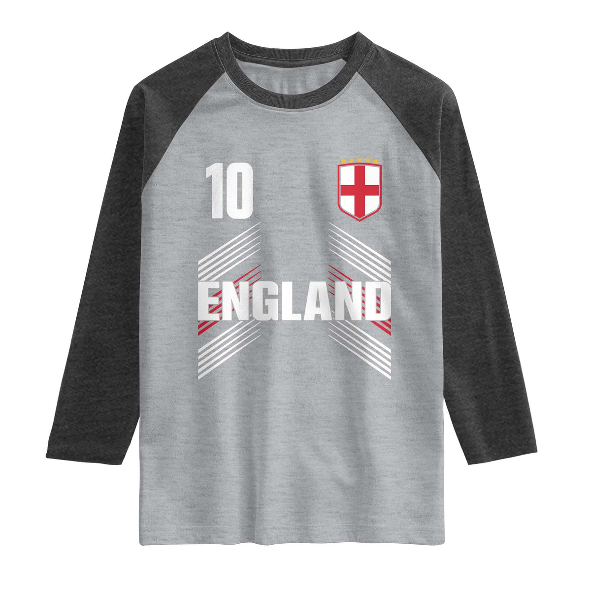 England Soccer Sports Graphic Number 10 Jersey Style Raglan Shirt Proud St George Cross Football Fans Game Day Pride TS02 Heather Gray Heather Charcoal Print Your Wear