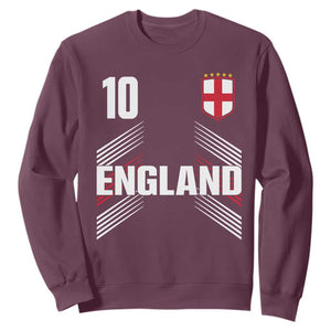 England Soccer Sports Graphic Number 10 Jersey Style Sweatshirt Proud St George Cross Football Fans Game Day Pride TS02 Maroon Print Your Wear