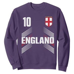 England Soccer Sports Graphic Number 10 Jersey Style Sweatshirt Proud St George Cross Football Fans Game Day Pride TS02 Purple Print Your Wear