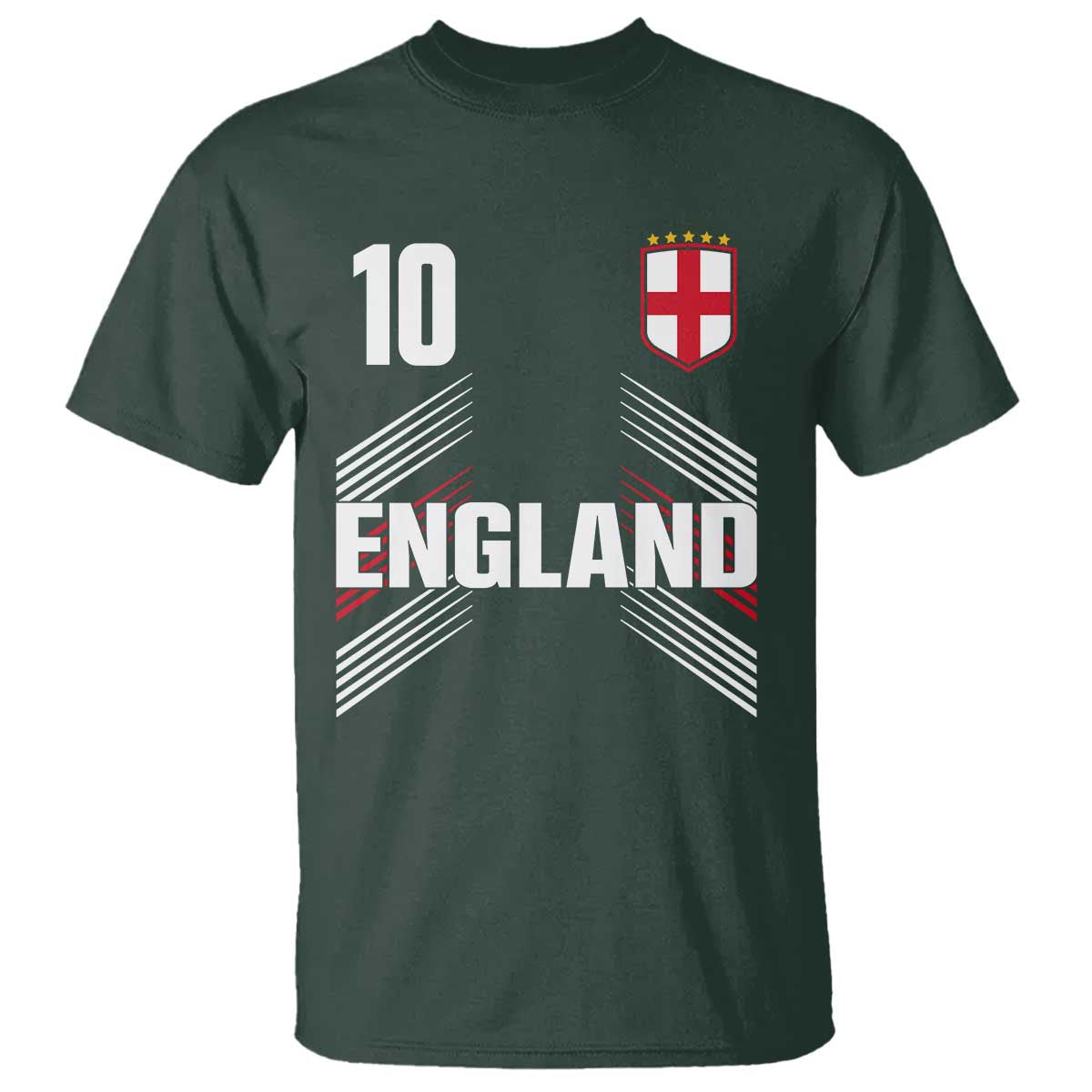 England Soccer Sports Graphic Number 10 Jersey Style T Shirt Proud St George Cross Football Fans Game Day Pride TS02 Dark Forest Green Print Your Wear