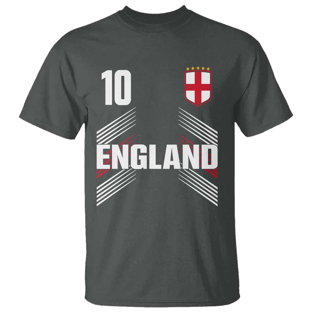 England Soccer Sports Graphic Number 10 Jersey Style T Shirt Proud St George Cross Football Fans Game Day Pride TS02 Dark Heather Print Your Wear