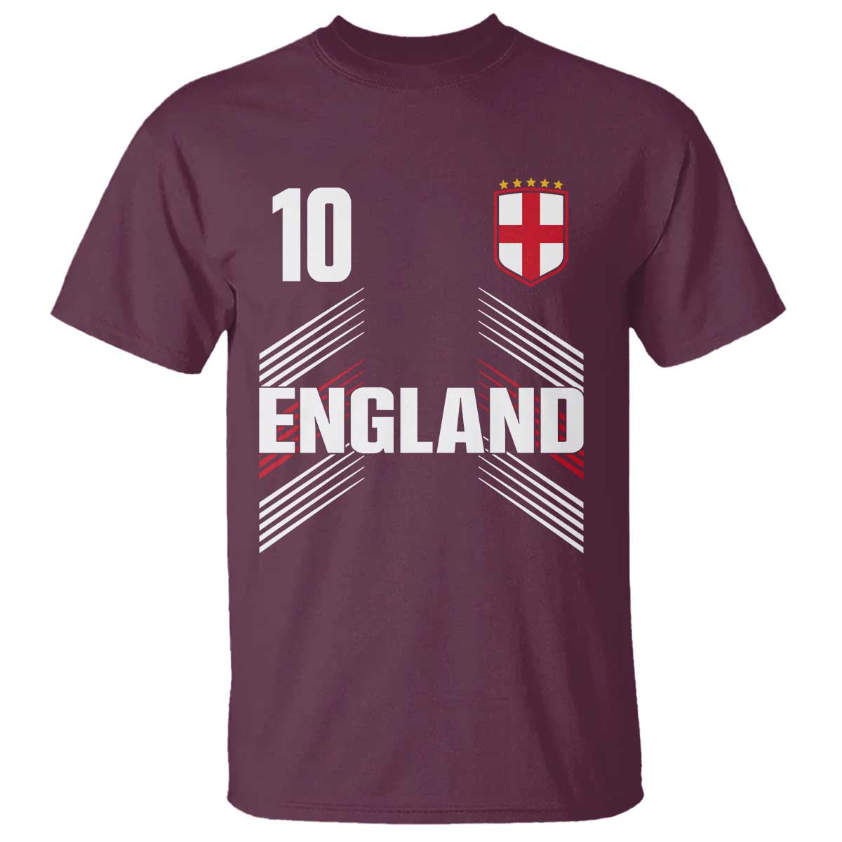 England Soccer Sports Graphic Number 10 Jersey Style T Shirt Proud St George Cross Football Fans Game Day Pride TS02 Maroon Print Your Wear