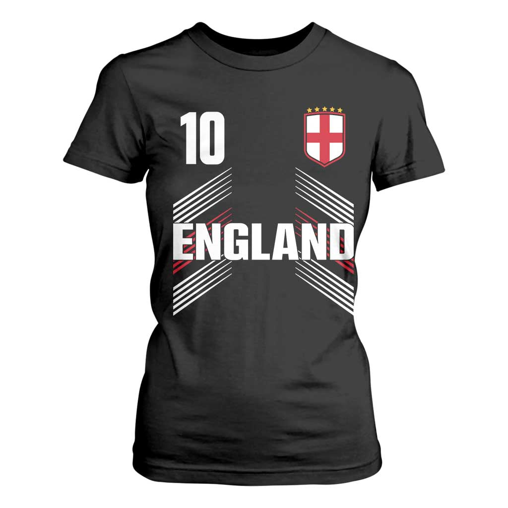 England Soccer Sports Graphic Number 10 Jersey Style T Shirt For Women Proud St George Cross Football Fans Game Day Pride TS02 Black Print Your Wear