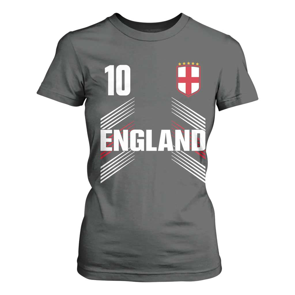 England Soccer Sports Graphic Number 10 Jersey Style T Shirt For Women Proud St George Cross Football Fans Game Day Pride TS02 Dark Heather Print Your Wear