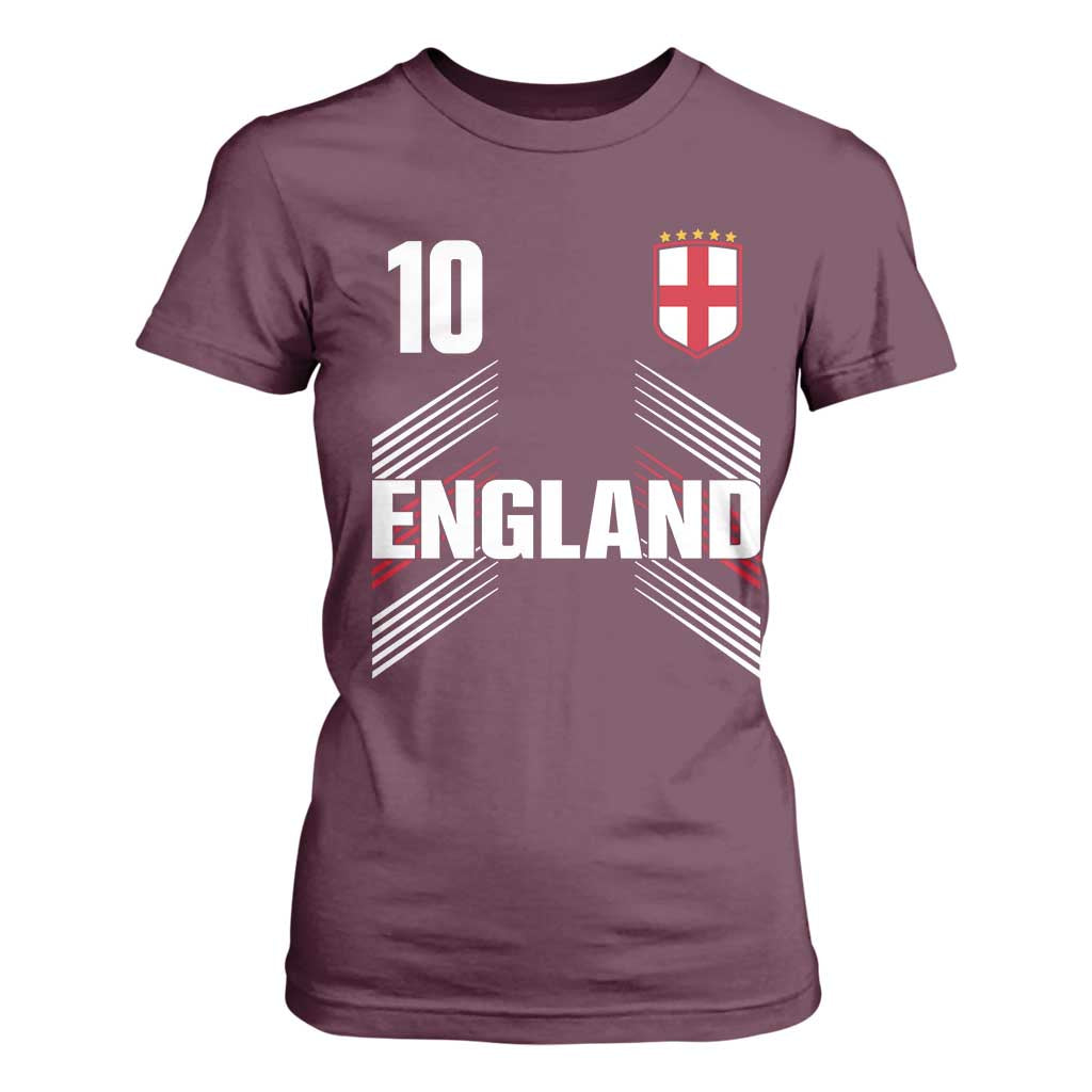 England Soccer Sports Graphic Number 10 Jersey Style T Shirt For Women Proud St George Cross Football Fans Game Day Pride TS02 Maroon Print Your Wear