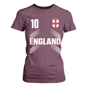 England Soccer Sports Graphic Number 10 Jersey Style T Shirt For Women Proud St George Cross Football Fans Game Day Pride TS02 Maroon Print Your Wear