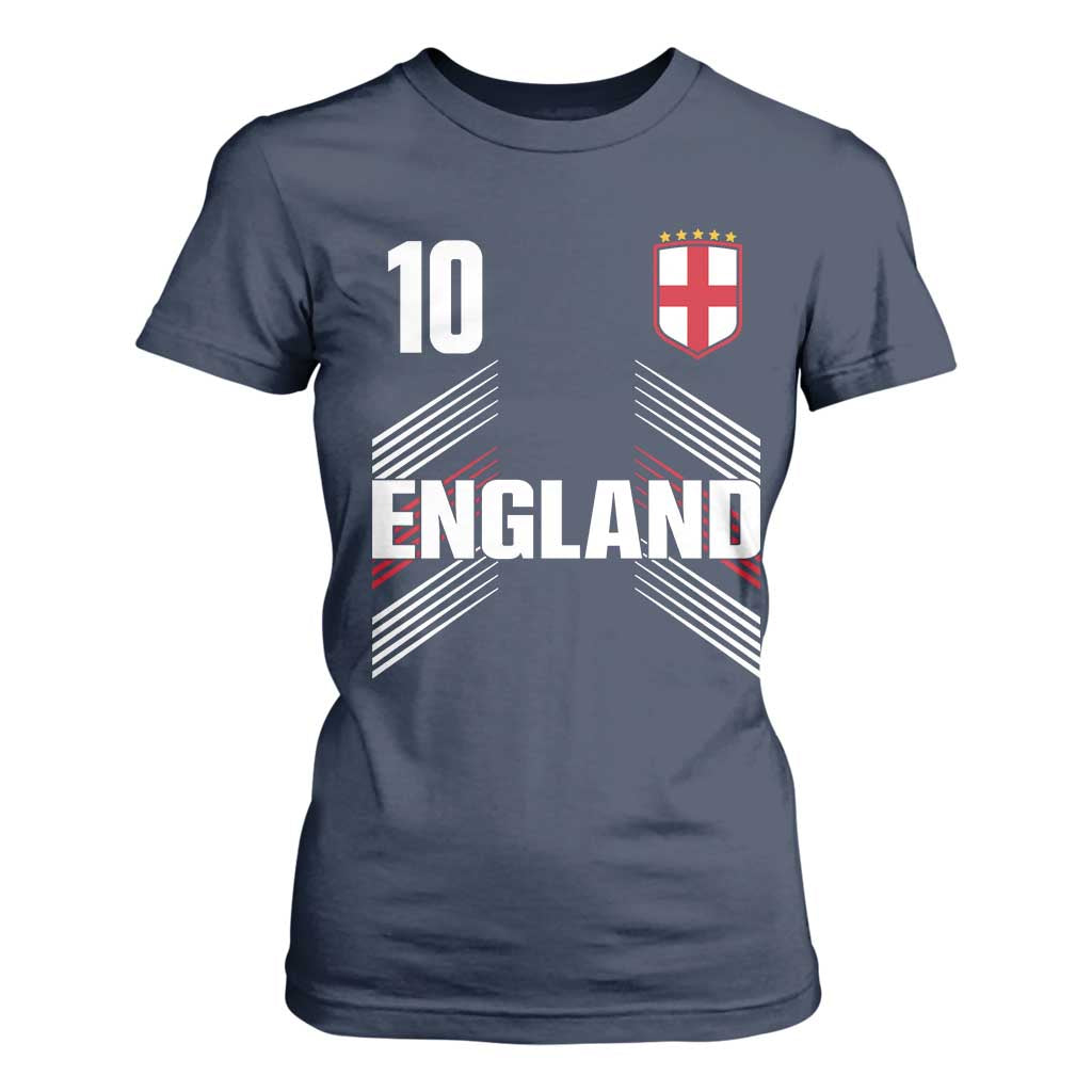 England Soccer Sports Graphic Number 10 Jersey Style T Shirt For Women Proud St George Cross Football Fans Game Day Pride TS02 Navy Print Your Wear