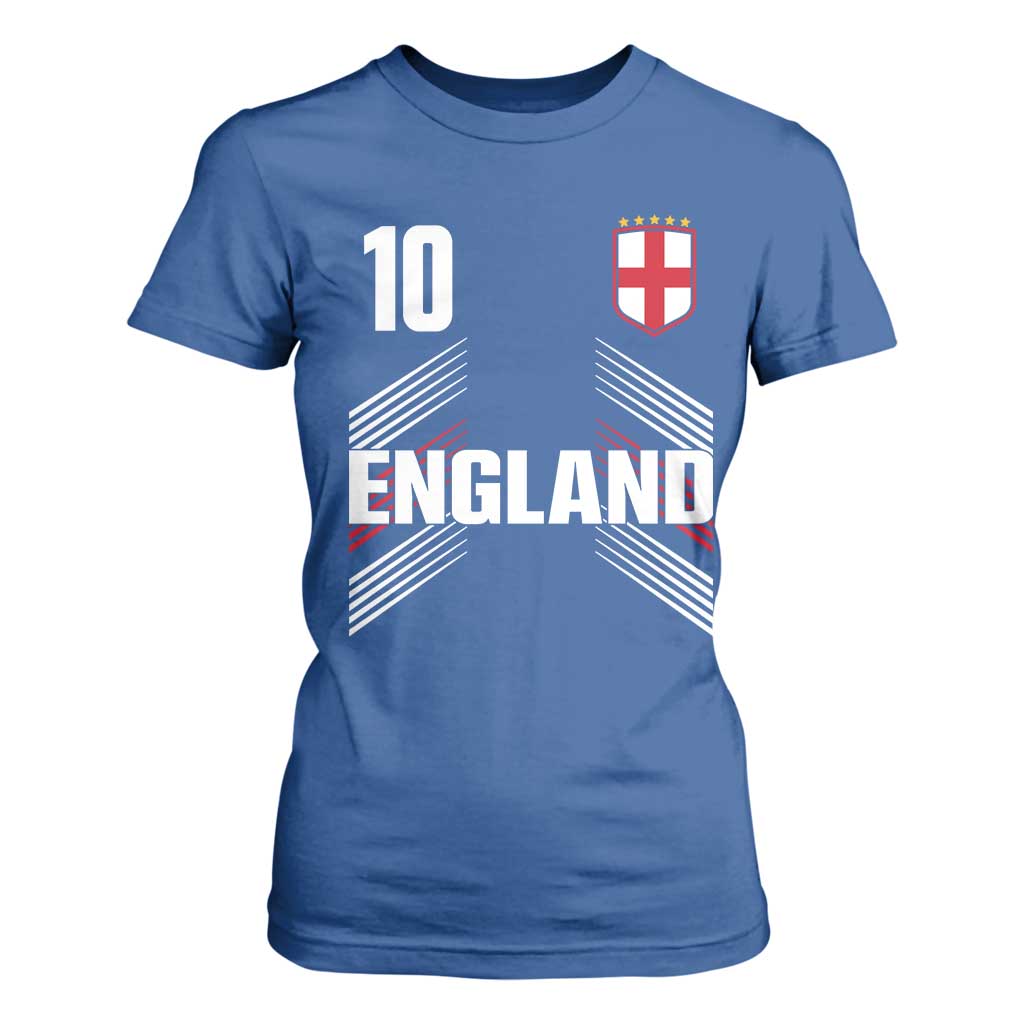 England Soccer Sports Graphic Number 10 Jersey Style T Shirt For Women Proud St George Cross Football Fans Game Day Pride TS02 Royal Blue Print Your Wear