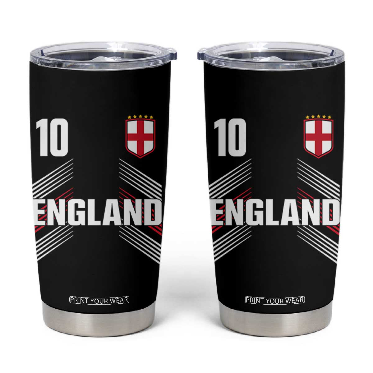 England Soccer Sports Graphic Number 10 Jersey Style Tumbler Cup Proud St George Cross Football Fans Game Day Pride TS02 Black Print Your Wear