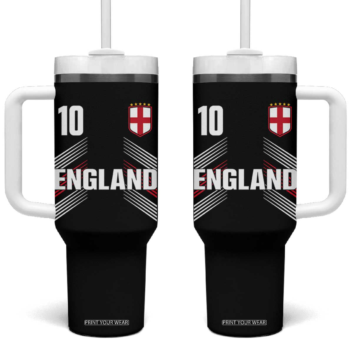 England Soccer Sports Graphic Number 10 Jersey Style Tumbler With Handle Proud St George Cross Football Fans Game Day Pride TS02 One Size: 40 oz Black Print Your Wear