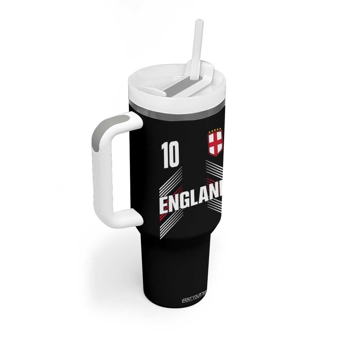 England Soccer Sports Graphic Number 10 Jersey Style Tumbler With Handle Proud St George Cross Football Fans Game Day Pride TS02 Print Your Wear