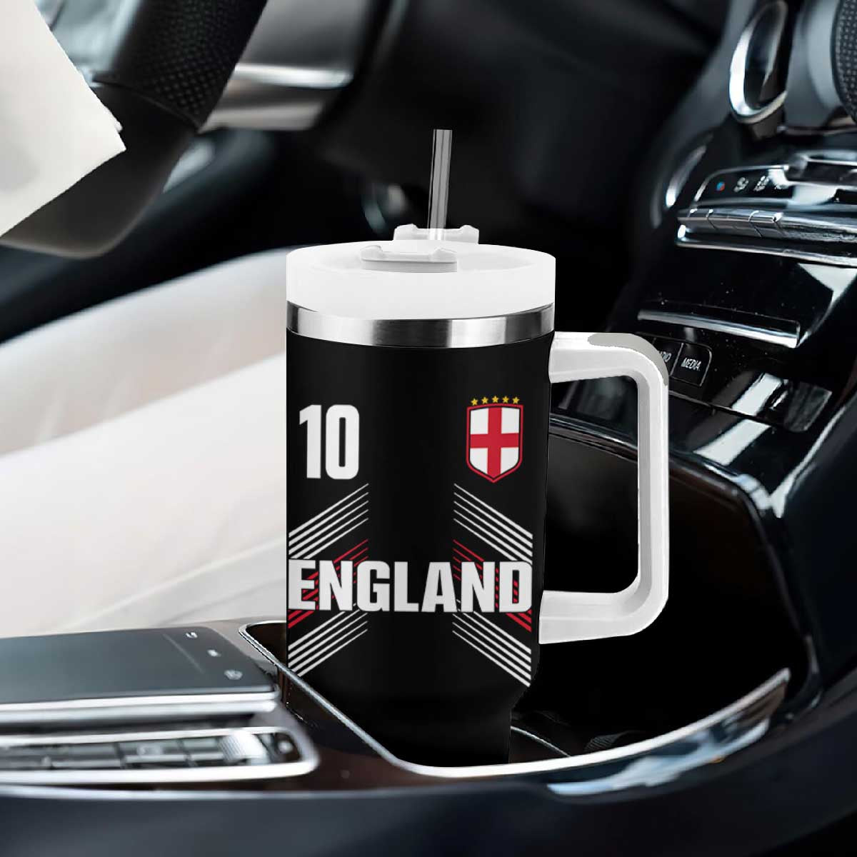 England Soccer Sports Graphic Number 10 Jersey Style Tumbler With Handle Proud St George Cross Football Fans Game Day Pride TS02 Print Your Wear