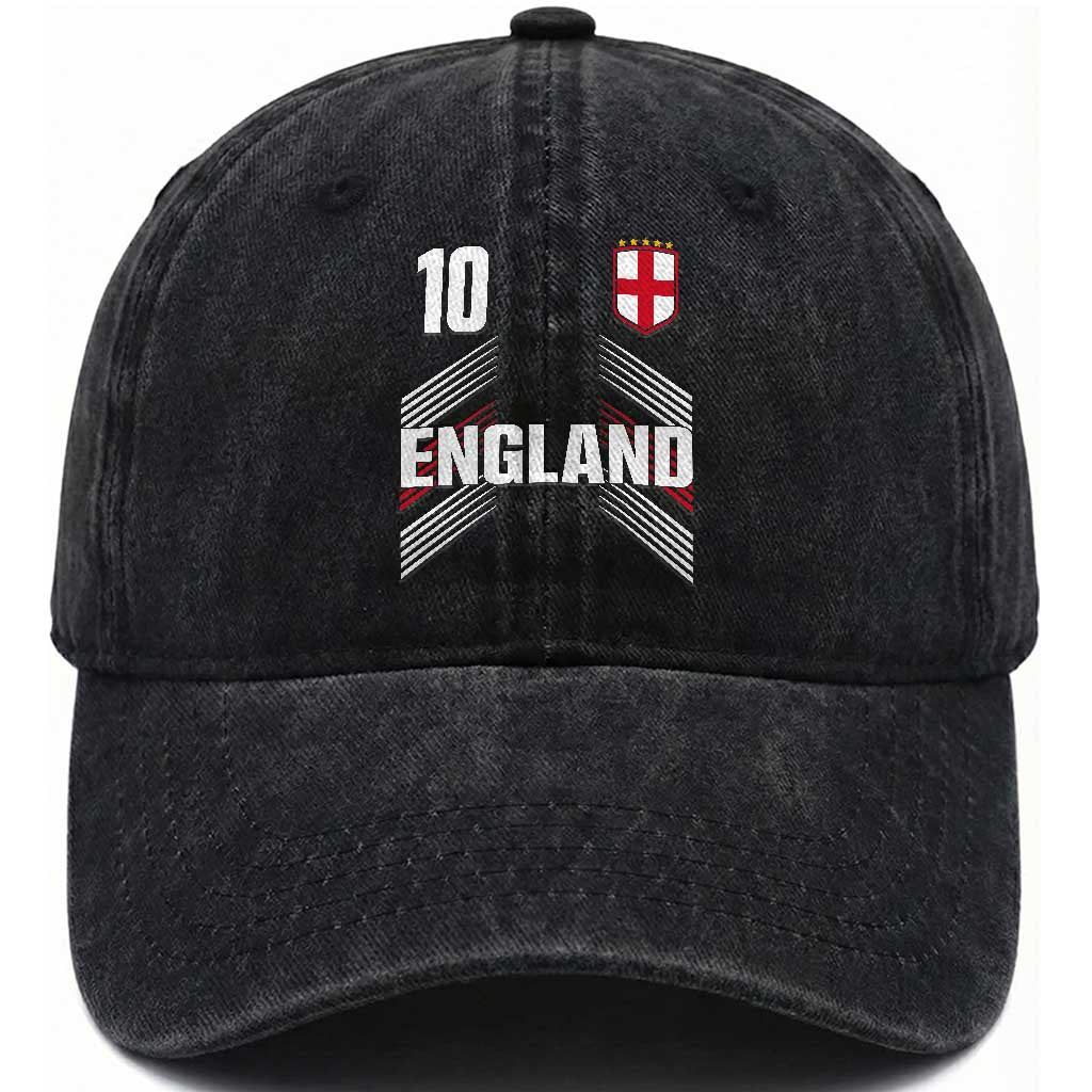 England Soccer Sports Graphic Number 10 Jersey Style Washed Cotton Baseball Cap Proud St George Cross Football Fans Game Day Pride TS02 Print Your Wear
