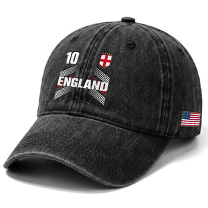 England Soccer Sports Graphic Number 10 Jersey Style Washed Cotton Baseball Cap Proud St George Cross Football Fans Game Day Pride TS02 Print Your Wear