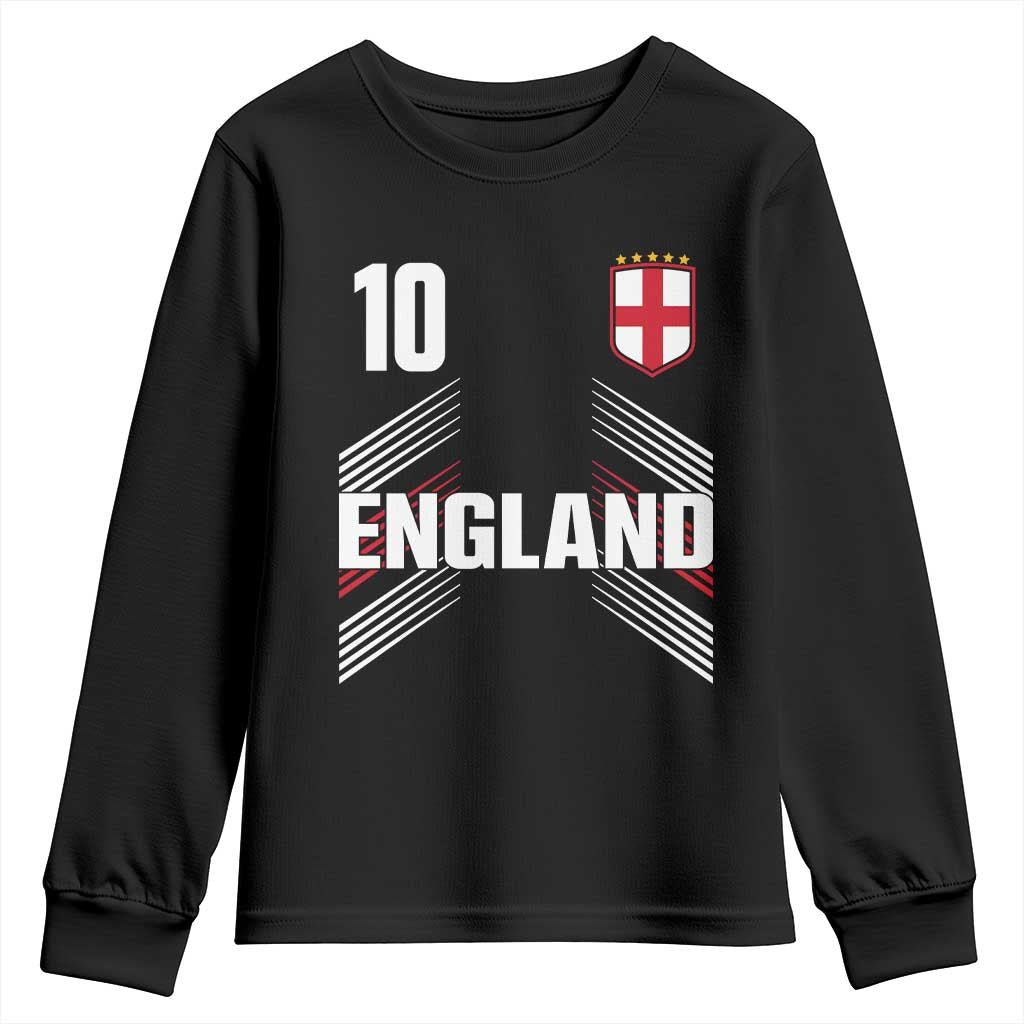 England Soccer Sports Graphic Number 10 Jersey Style Youth Sweatshirt Proud St George Cross Football Fans Game Day Pride TS02 Black Print Your Wear