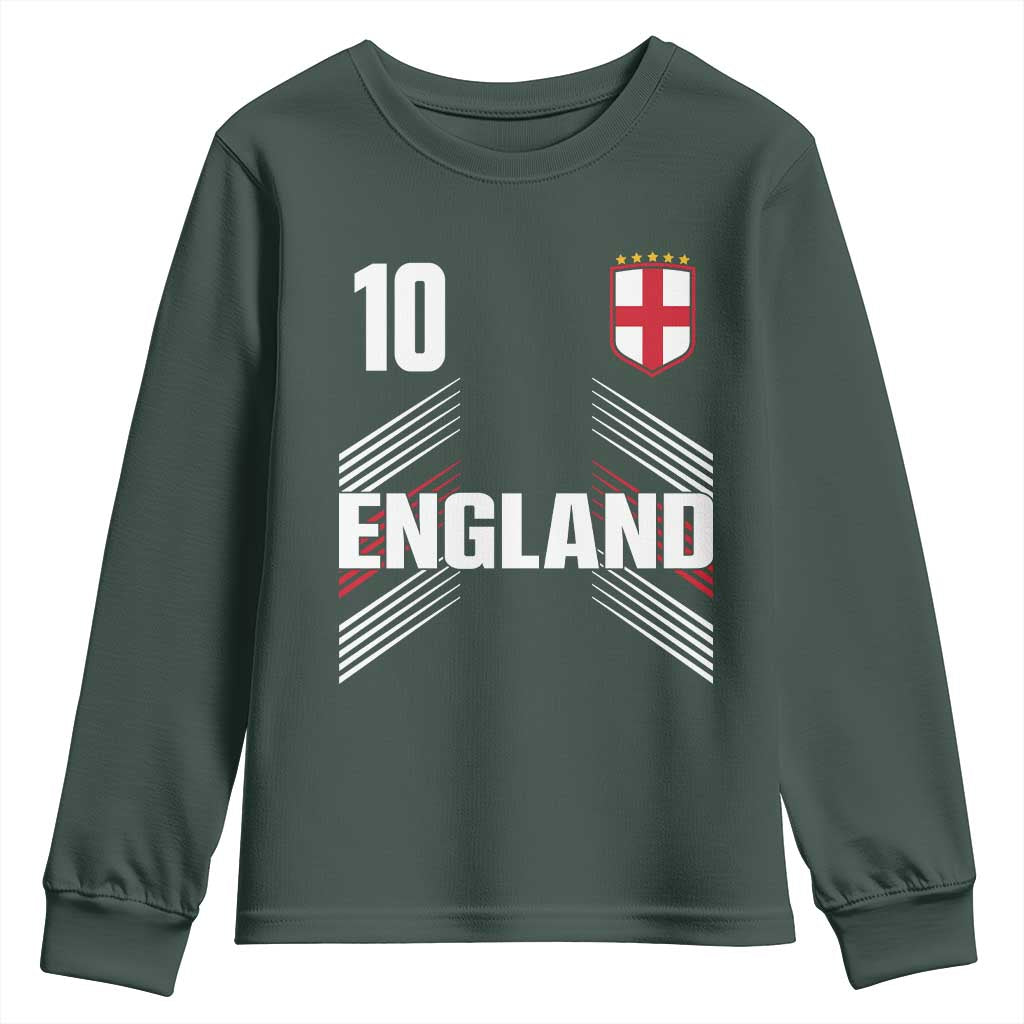 England Soccer Sports Graphic Number 10 Jersey Style Youth Sweatshirt Proud St George Cross Football Fans Game Day Pride TS02 Dark Forest Green Print Your Wear