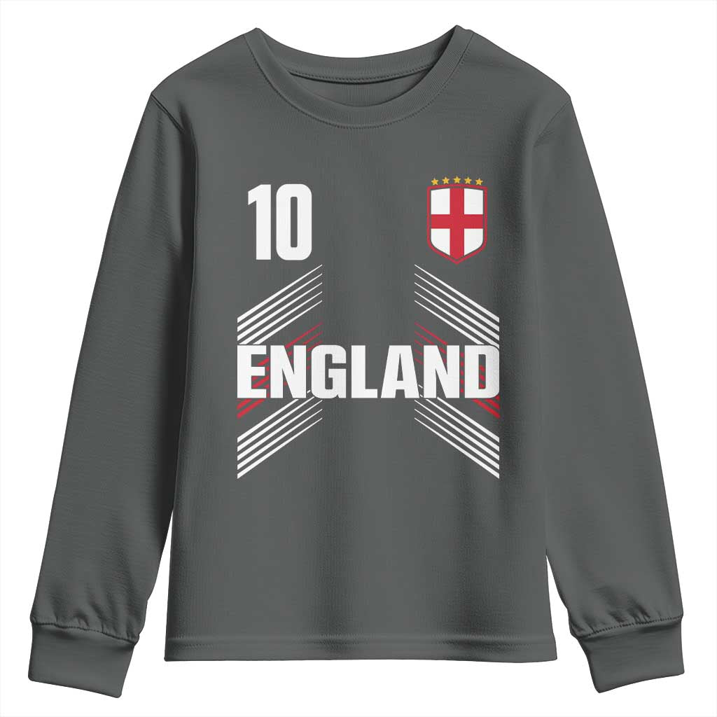 England Soccer Sports Graphic Number 10 Jersey Style Youth Sweatshirt Proud St George Cross Football Fans Game Day Pride TS02 Dark Heather Print Your Wear
