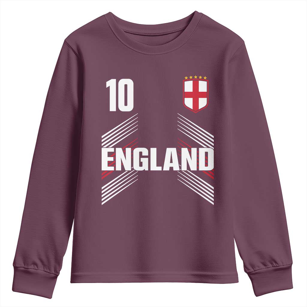 England Soccer Sports Graphic Number 10 Jersey Style Youth Sweatshirt Proud St George Cross Football Fans Game Day Pride TS02 Maroon Print Your Wear
