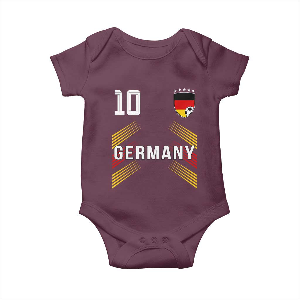 Germany Soccer Sports Graphic Number 10 Jersey Style Baby Onesie Proud German Football Fans Game Day Pride TS02 Maroon Print Your Wear