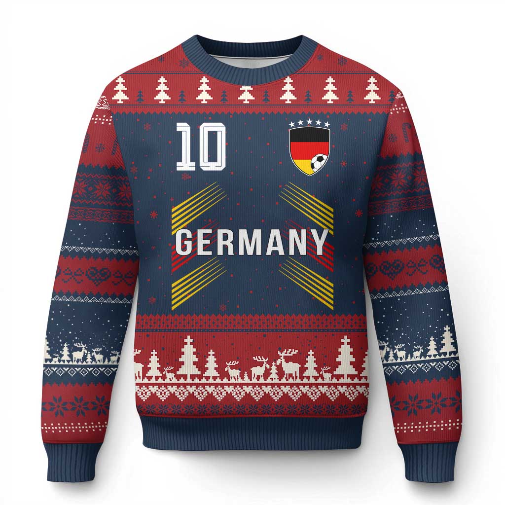Germany Soccer Sports Graphic Number 10 Jersey Style Ugly Christmas Sweater Proud German Football Fans Game Day Pride TS02 Navy Red Print Your Wear