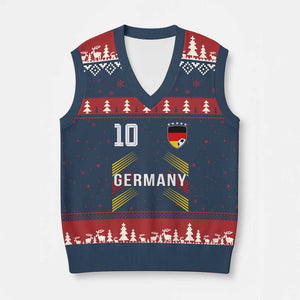 Germany Soccer Sports Graphic Number 10 Jersey Style V-Neck Knit Sweater Vest Proud German Football Fans Game Day Pride TS02 Navy Red Print Your Wear