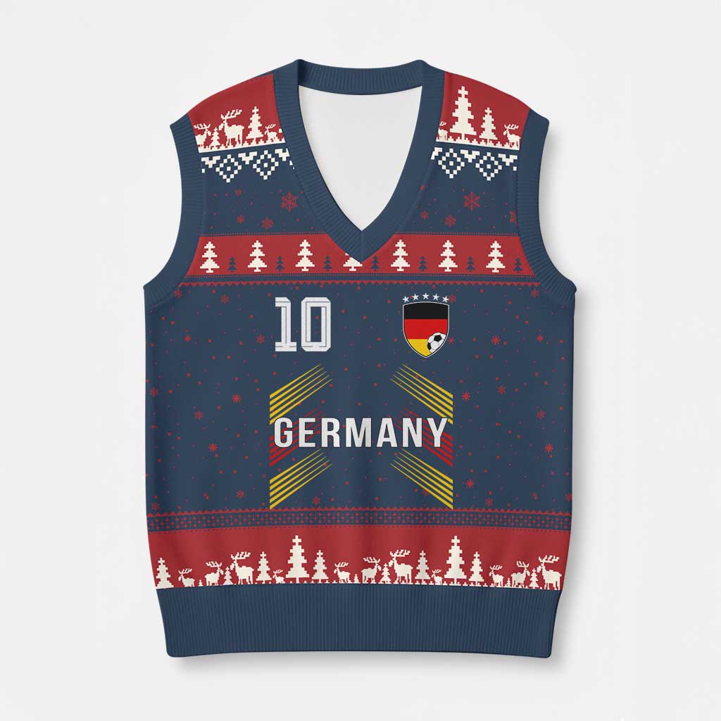 Germany Soccer Sports Graphic Number 10 Jersey Style V-Neck Knit Sweater Vest Proud German Football Fans Game Day Pride TS02 Navy Red Print Your Wear