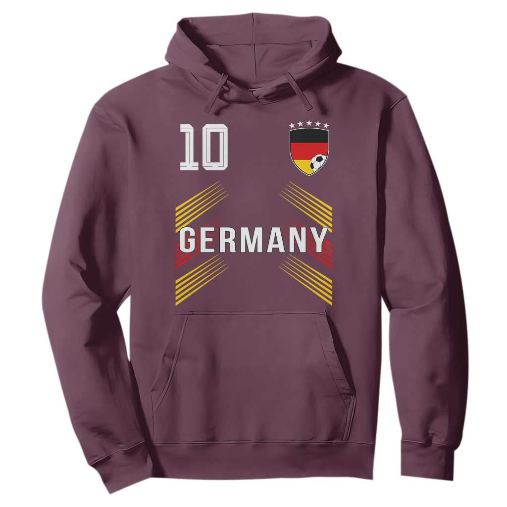 Germany Soccer Sports Graphic Number 10 Jersey Style Hoodie Proud German Football Fans Game Day Pride TS02 Maroon Print Your Wear