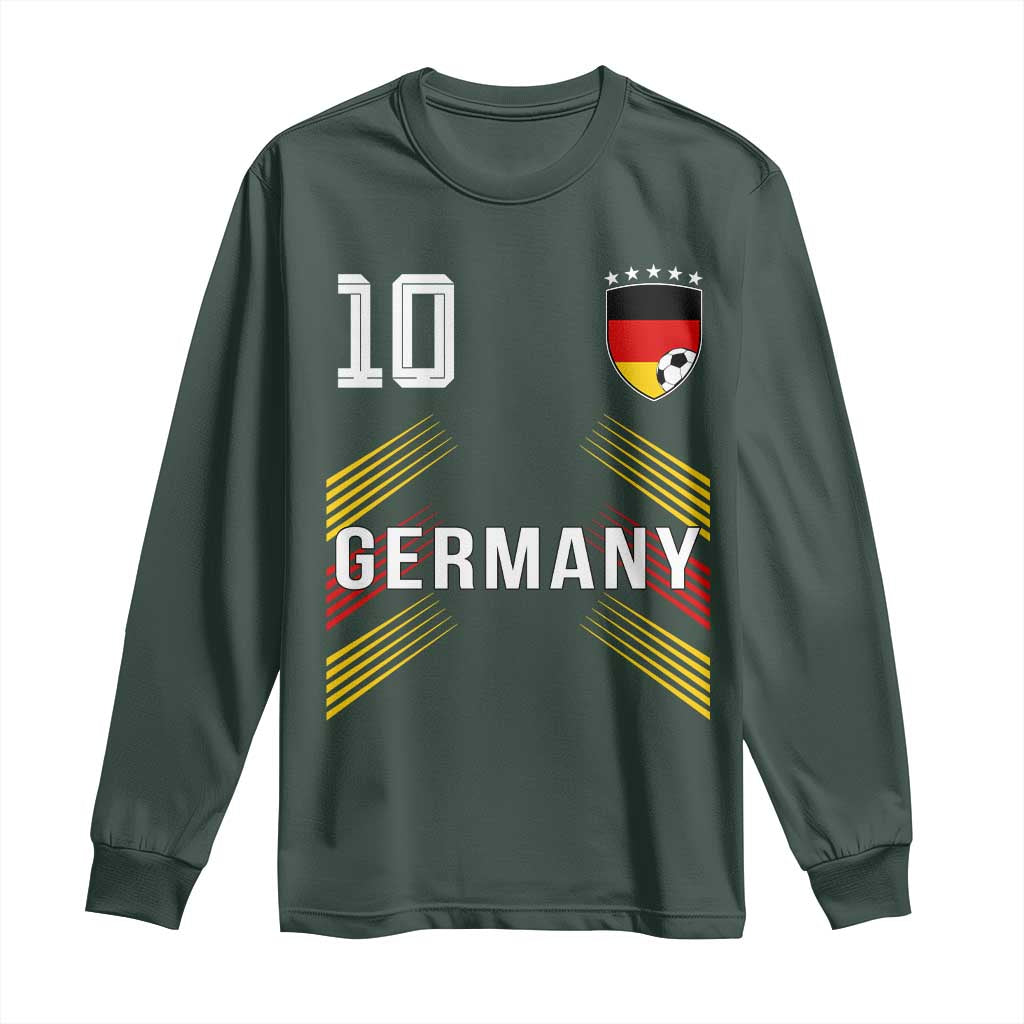Germany Soccer Sports Graphic Number 10 Jersey Style Long Sleeve Shirt Proud German Football Fans Game Day Pride TS02 Dark Forest Green Print Your Wear