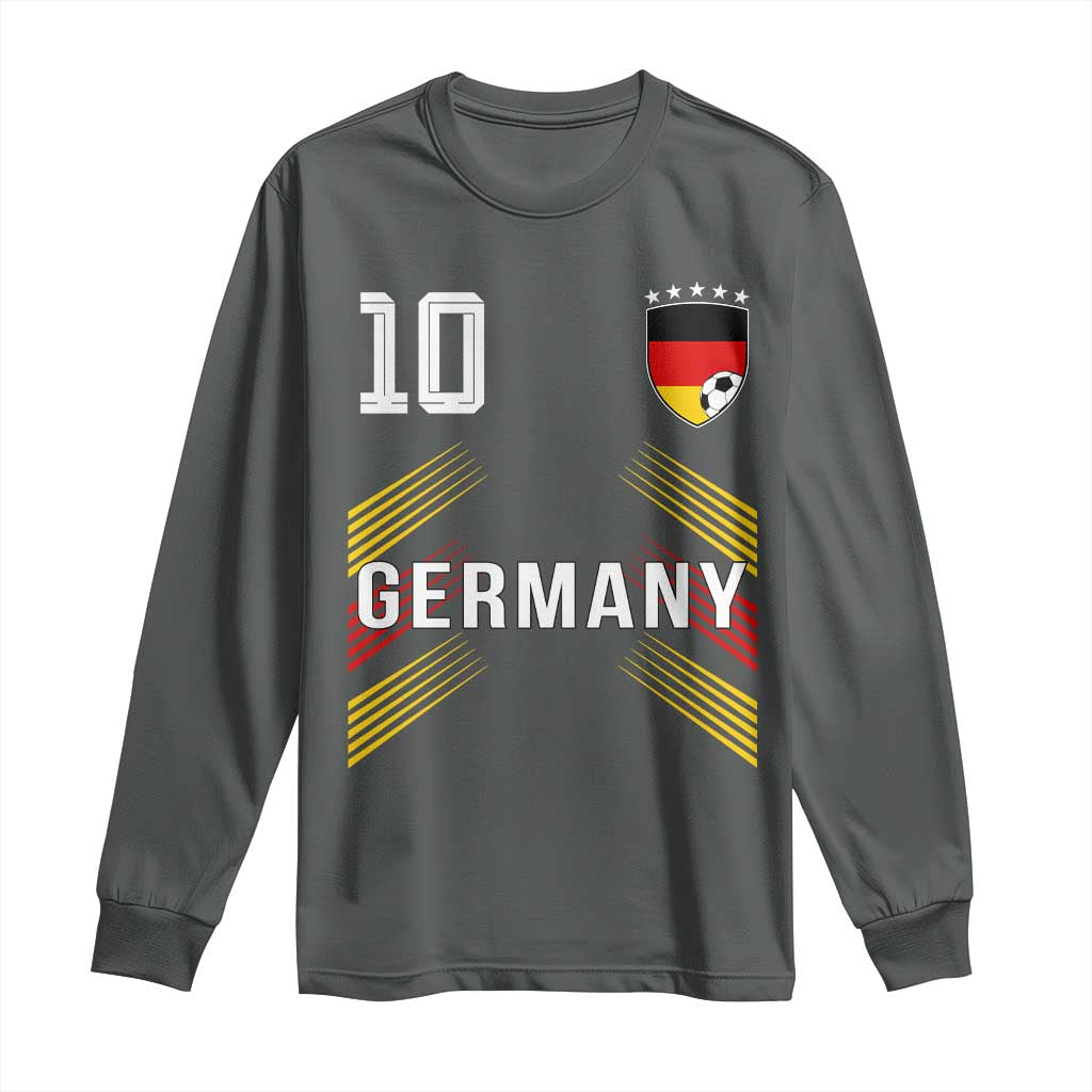 Germany Soccer Sports Graphic Number 10 Jersey Style Long Sleeve Shirt Proud German Football Fans Game Day Pride TS02 Dark Heather Print Your Wear