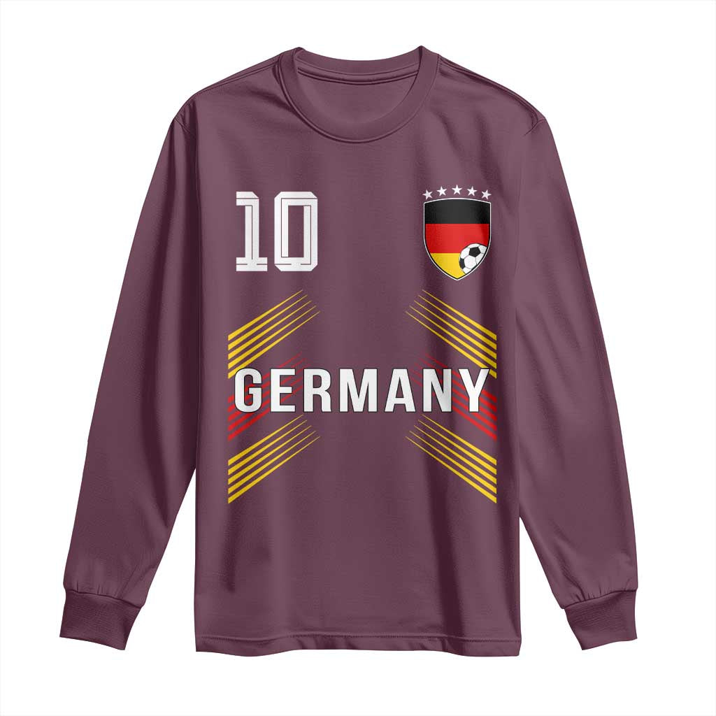 Germany Soccer Sports Graphic Number 10 Jersey Style Long Sleeve Shirt Proud German Football Fans Game Day Pride TS02 Maroon Print Your Wear