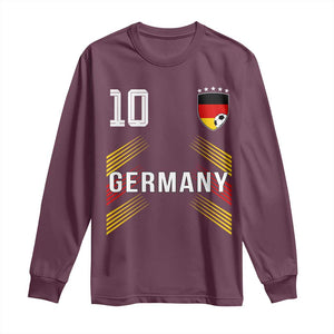 Germany Soccer Sports Graphic Number 10 Jersey Style Long Sleeve Shirt Proud German Football Fans Game Day Pride TS02 Maroon Print Your Wear