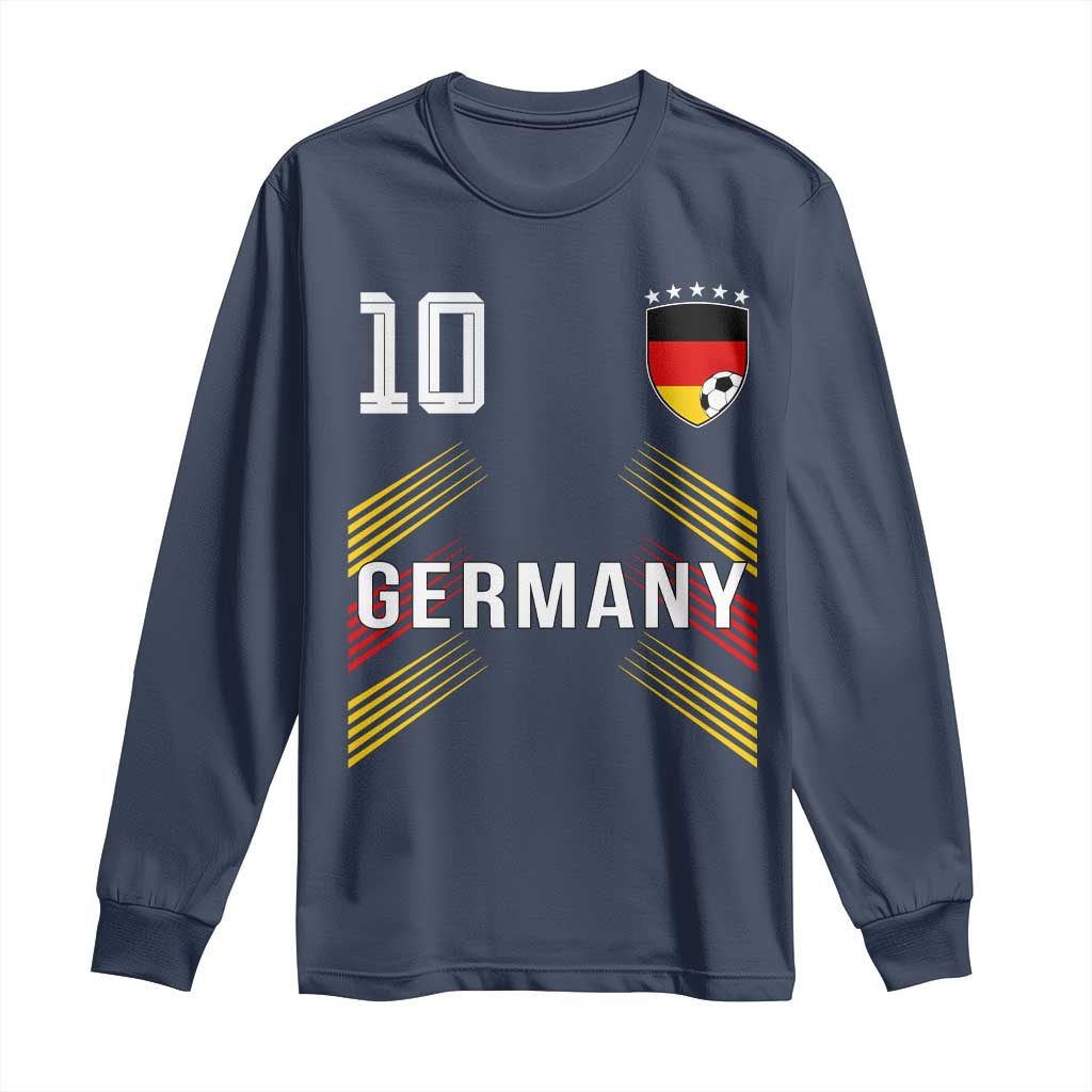 Germany Soccer Sports Graphic Number 10 Jersey Style Long Sleeve Shirt Proud German Football Fans Game Day Pride TS02 Navy Print Your Wear