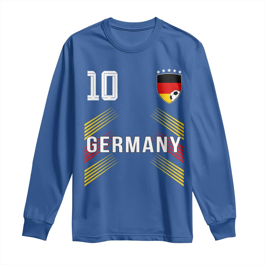 Germany Soccer Sports Graphic Number 10 Jersey Style Long Sleeve Shirt Proud German Football Fans Game Day Pride TS02 Royal Blue Print Your Wear