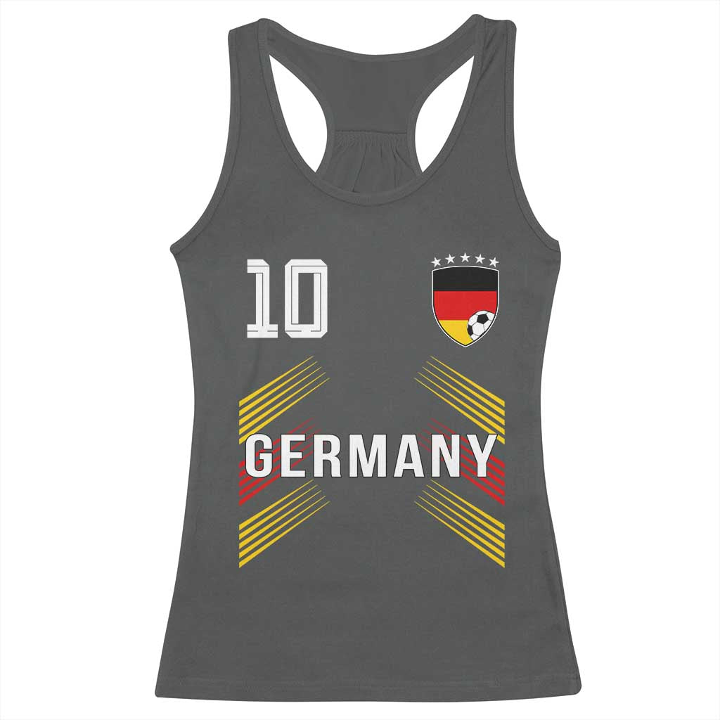 Germany Soccer Sports Graphic Number 10 Jersey Style Racerback Tank Top Proud German Football Fans Game Day Pride TS02 Dark Heather Print Your Wear