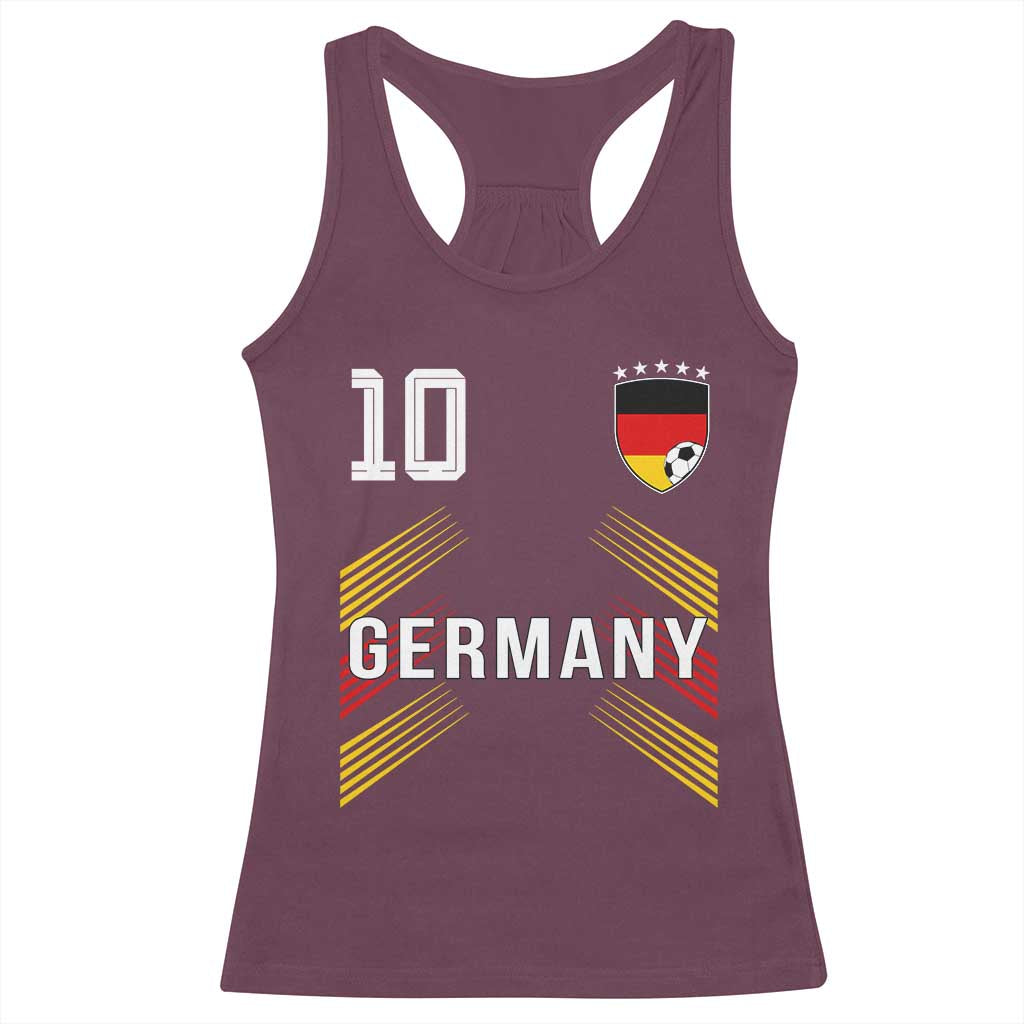 Germany Soccer Sports Graphic Number 10 Jersey Style Racerback Tank Top Proud German Football Fans Game Day Pride TS02 Maroon Print Your Wear