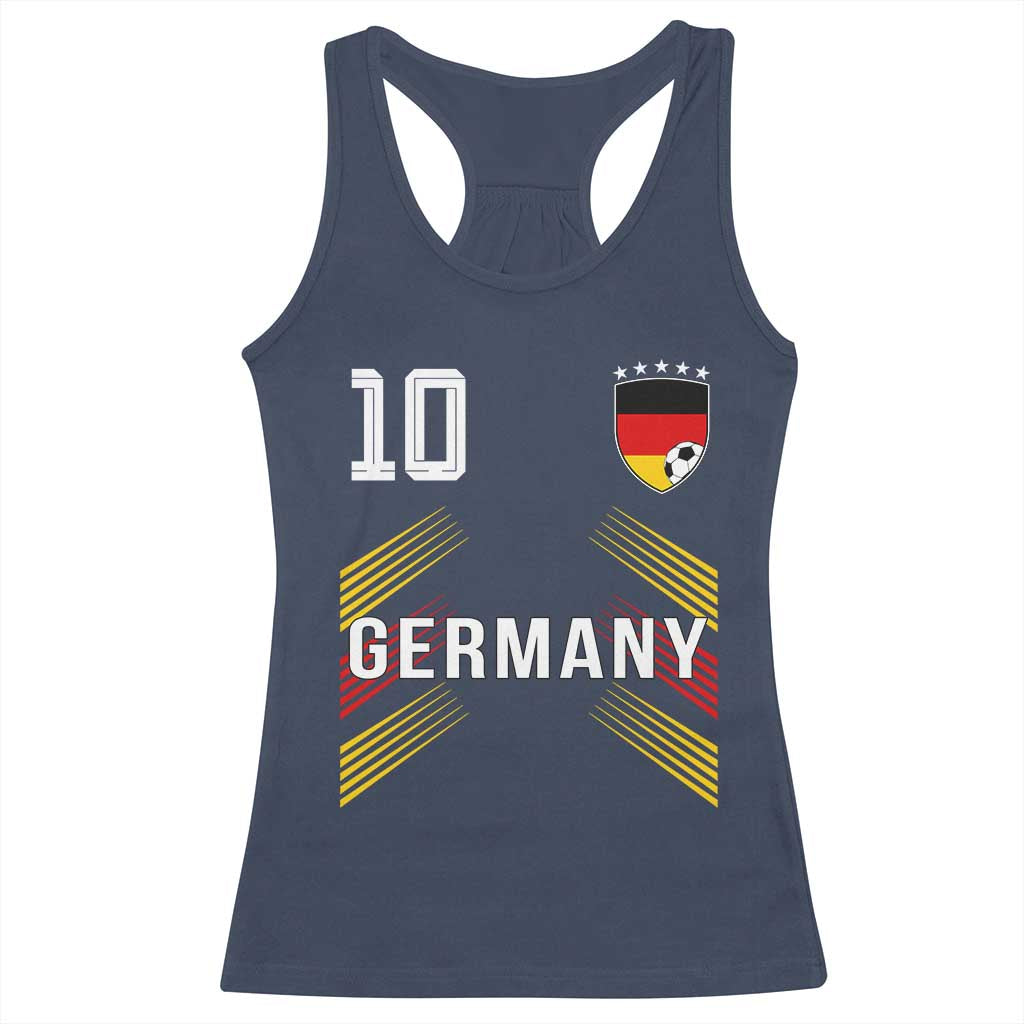 Germany Soccer Sports Graphic Number 10 Jersey Style Racerback Tank Top Proud German Football Fans Game Day Pride TS02 Navy Print Your Wear