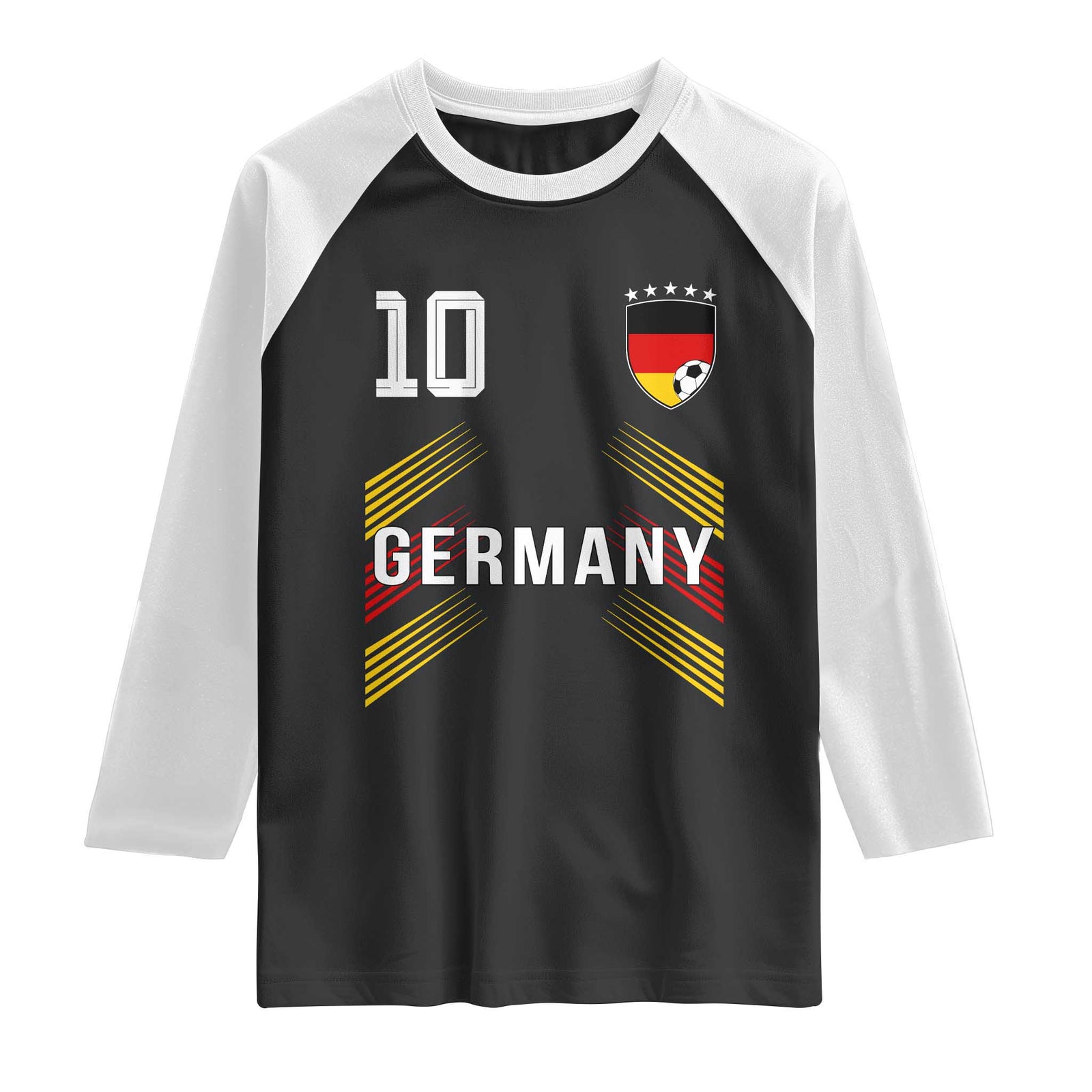 Germany Soccer Sports Graphic Number 10 Jersey Style Raglan Shirt Proud German Football Fans Game Day Pride TS02 Black White Print Your Wear